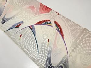 アンティーク　流水に群鶴模様織り出し袋帯（材料）